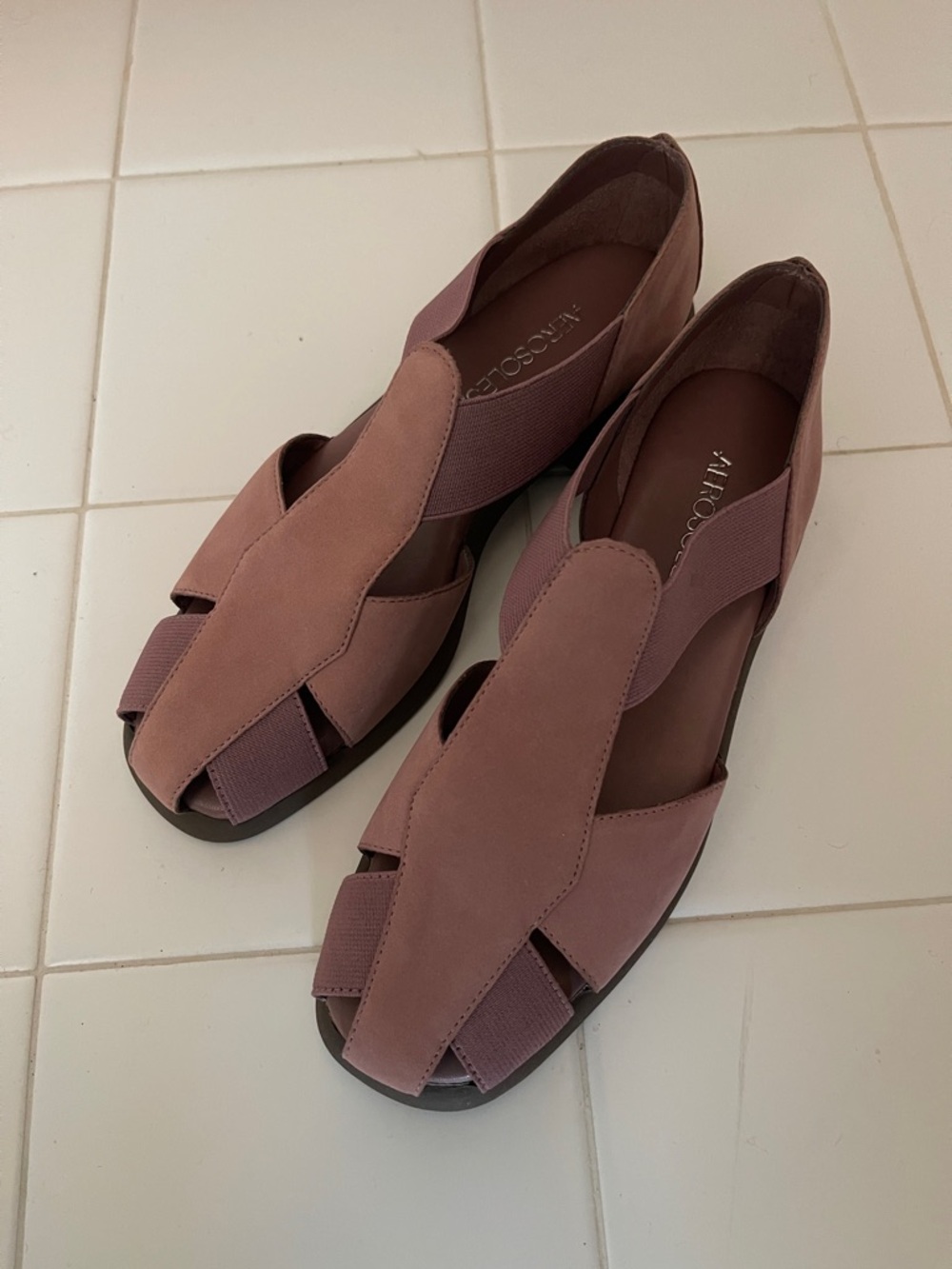 AEROSOLES Mauve Peep-Toe Elastic Slip-On Mules